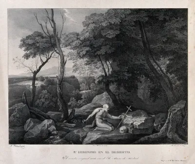 Saint Jerome. Lithograph by L.A. Assilineau after N. Poussin