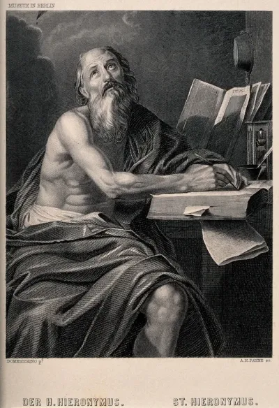 Saint Jerome. Stipple engraving by A.H. Payne after D. Zampieri, il Domenichino