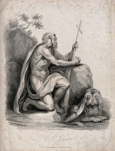Saint Jerome. Stipple engraving by J. Godby after G.B. Cipriani