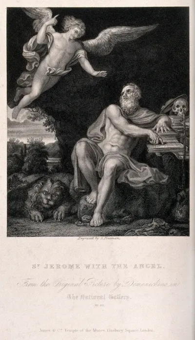 Saint Jerome. Stipple engraving by S. Freeman after D. Zampieri, il Domenichino