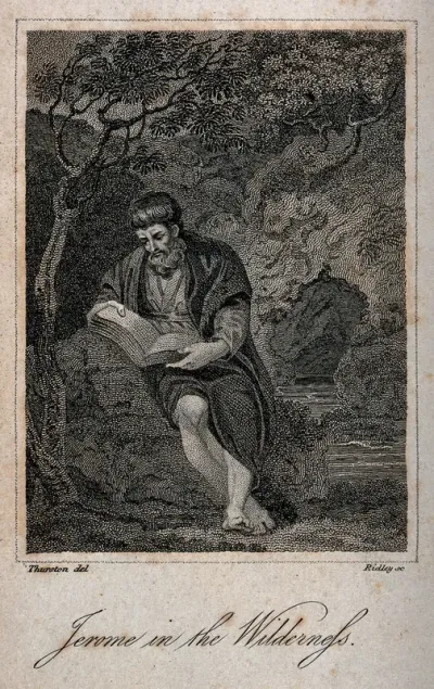 Saint Jerome. Stipple engraving by W. Ridley after J. Thurston