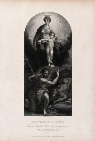 Saint Jerome. Stipple engraving by W.T. Fry after G.F.M. Mazzola, il Parmigianino