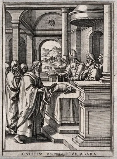 Saint Joachim: his offering of a lamb for sacrifice is rejected