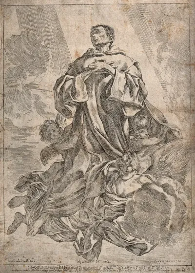 Saint John of God ascending to heaven, supported by three angels