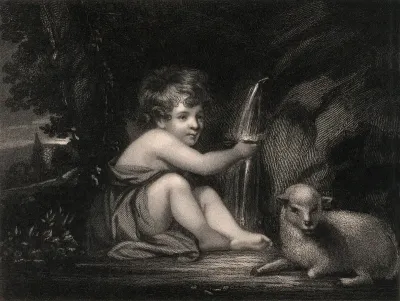 Saint John the Baptist as a child, with a lamb, in the wilderness
