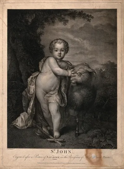 Saint John the Baptist as a child, with a lamb, in the wilderness