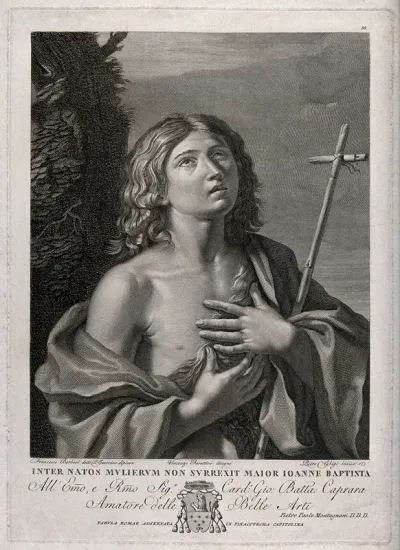 Saint John the Baptist as a youth, in the wilderness, holding a cross