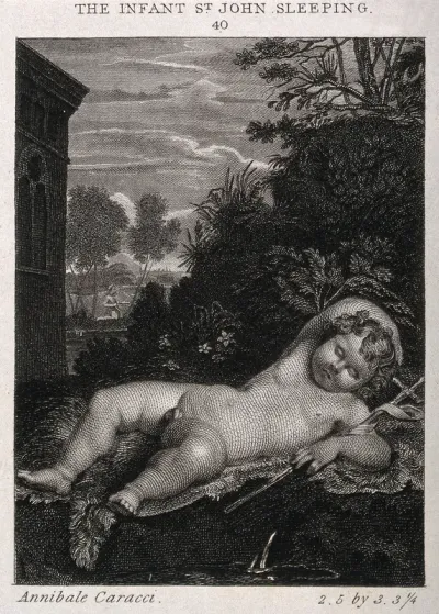 Saint John the Baptist as an infant, sleeping, with a cross in his hand