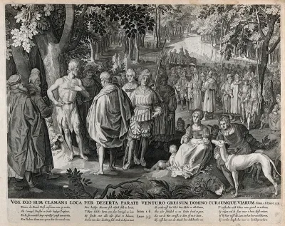 Saint John the Baptist: he preaches to a multitude in a wood