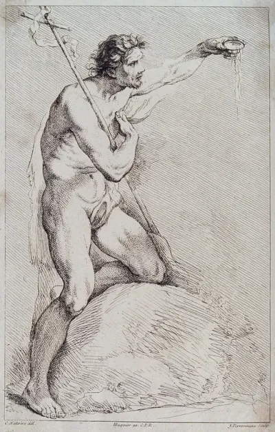 Saint John the Baptist in the wilderness, holding a cross
