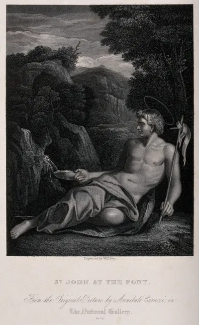 Saint John the Baptist in the wilderness, next to a spring of water
