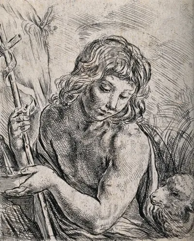 Saint John the Baptist in the wilderness, next to a spring of water