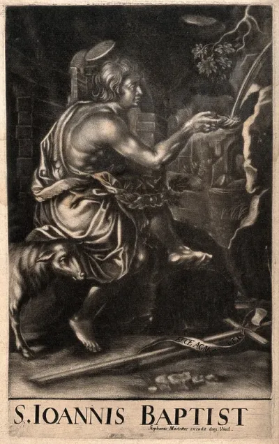 Saint John the Baptist in the wilderness, next to a spring of water