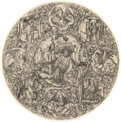 Saint John the Baptist in the Wilderness with the Lamb of God, Surrounded by the Symbols of the Evangelists and the Four Fathers of the Church