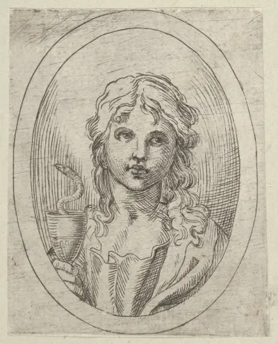 Saint John the Evangelist holding a goblet with a snake emerging from it, from "Christ, the Virgin, and Thirteen Apostles"