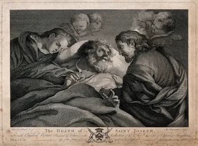 Saint Joseph: his death, attended by the Virgin Mary and Jesus Christ
