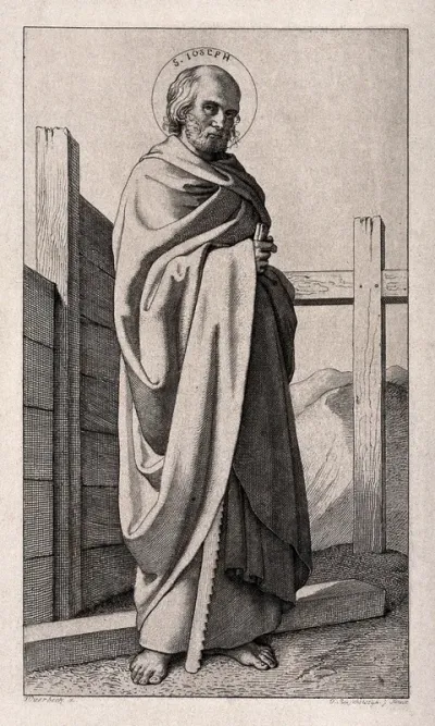 Saint Joseph. Line engraving by F. Ruscheweyh after J.F. Overbeck
