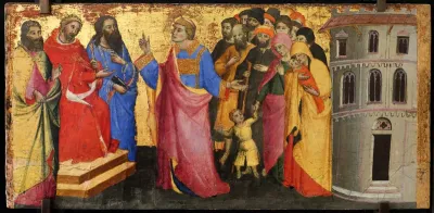 Saint Lawrence presents  the poor and infirme to the emperor as treasure of the church