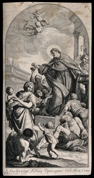 Saint Louis of Toulouse, giving alms