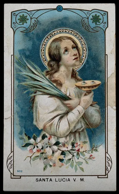 Saint Lucy. Colour lithograph after C. Dolci