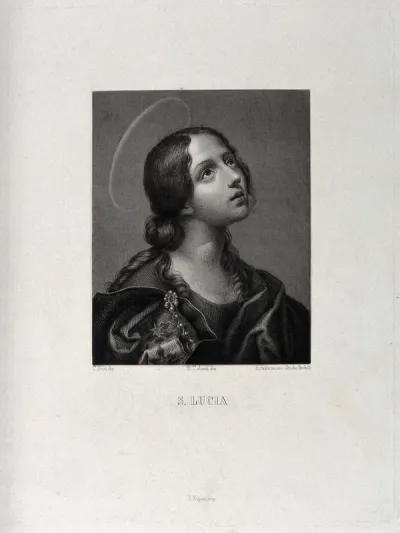 Saint Lucy. Line engraving by E. Fabbrini after F. Calendi after C. Dolci