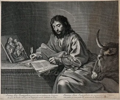 Saint Luke. Engraving by G. Rousselet after Valentin de Boulogne