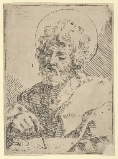 Saint Luke holding a paint brush and palette, after Reni (?)