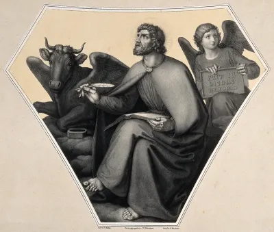 Saint Luke. Lithograph by G. Küstner after J.G. Schreiner after B. Weiss