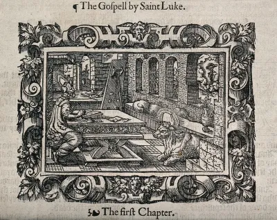 Saint Luke, writing his gospel