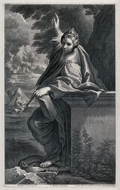 Saint Margaret. Engraving by C. Bloemaert after Annibale Carracci