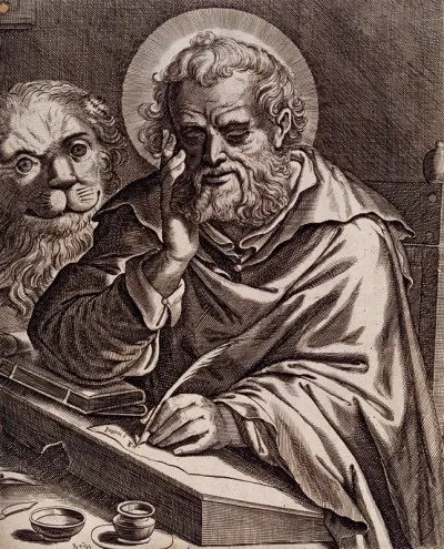 Saint Mark, beginning the writing of his gospel