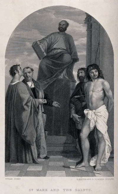 Saint Mark. Engraving by G. Geyer and G. Pommer after Titian