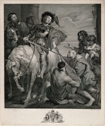 Saint Martin dividing his cloak to give half to a beggar