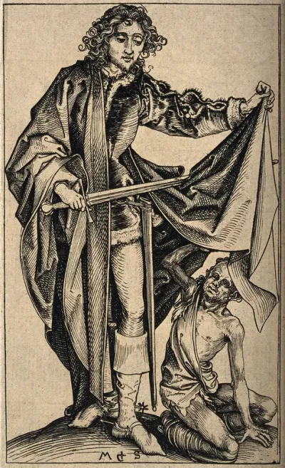 Saint Martin of Tours: he divides his cloak with a poor man