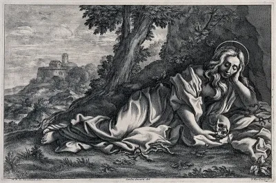 Saint Mary Magdalen in penitence, contemplating a skull