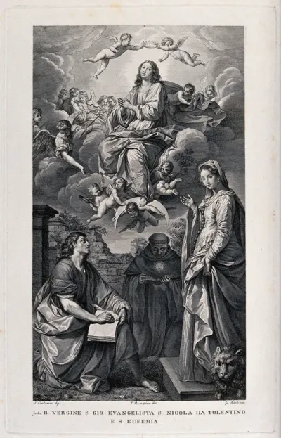 Saint Mary (the Blessed Virgin) and Saint John the Evangelist, Saint Nicholas of Tolentino with Saint Euphemia