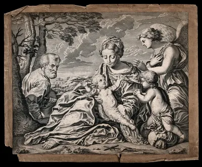 Saint Mary (the Blessed Virgin) and Saint Joseph with the Christ Child, Saint John the Baptist and an angel
