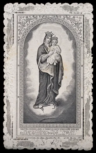 Saint Mary (the Blessed Virgin) holding the Christ Child and the Sacred Heart
