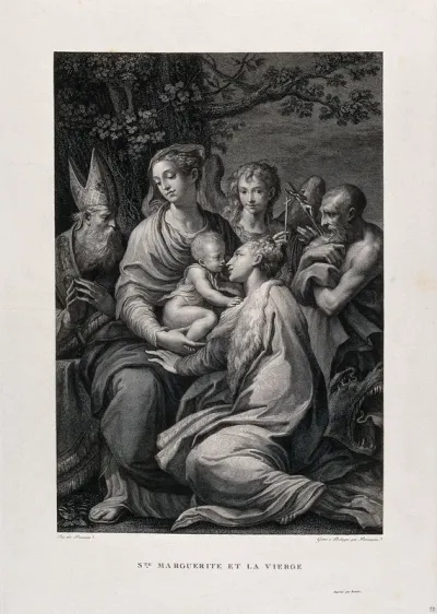 Saint Mary (the Blessed Virgin) with the Christ Child, a bishop saint, an angel, Saint Jerome and Saint Margaret