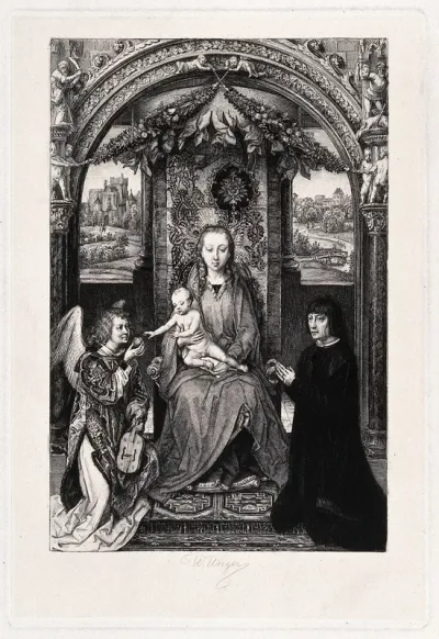 Saint Mary (the Blessed Virgin) with the Christ Child, an angel and a donor