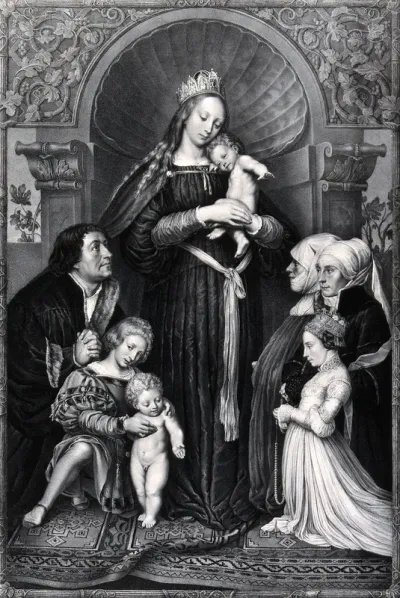 Saint Mary (the Blessed Virgin) with the Christ Child and a family as donors