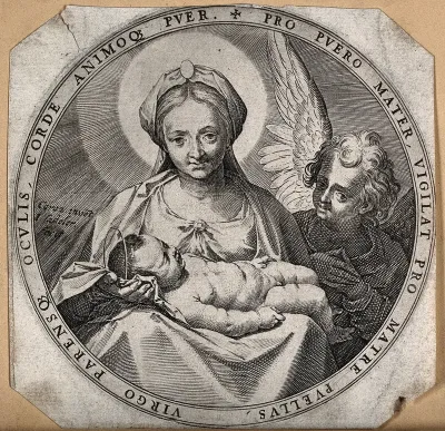 Saint Mary (the Blessed Virgin) with the Christ Child and an angel