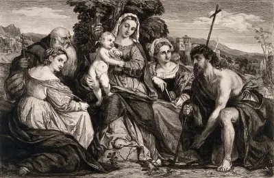 Saint Mary (the Blessed Virgin) with the Christ Child and Saint Celestine (?), Saint Catherine of Alexandria, Saint Barbara (?) and Saint John the Baptist