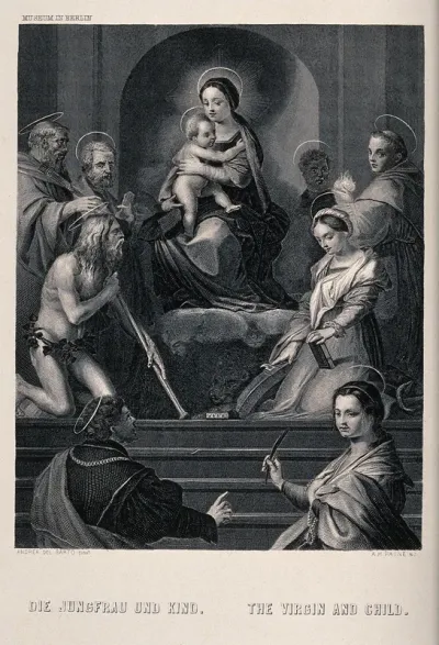 Saint Mary (the Blessed Virgin) with the Christ Child, four male saints, Saint Antony of Padua, Saint Catherine of Alexandria and Saint Mary Magdalen