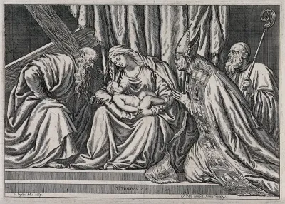 Saint Mary (the Blessed Virgin) with the Christ Child, Saint Andrew the Apostle, Saint Titian of Oderzo, the painter Titian