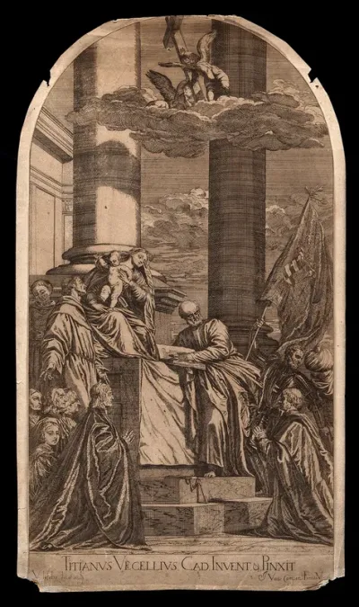 Saint Mary (the Blessed Virgin) with the Christ Child, Saint Francis of Assisi, Saint Antony of Padua, Saint Peter the Apostle, Saint George, Saint Charles Borromeo and other figures