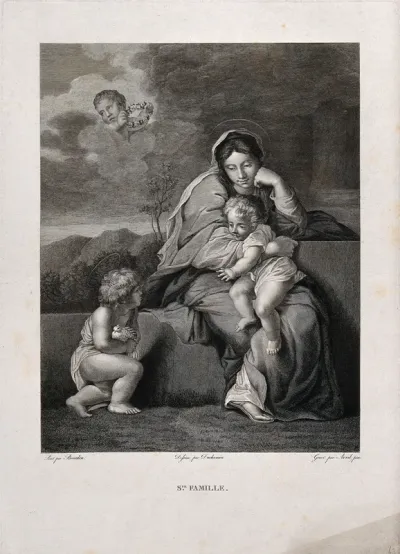 Saint Mary (the Blessed Virgin) with the Christ Child, Saint John the Baptist and an angel