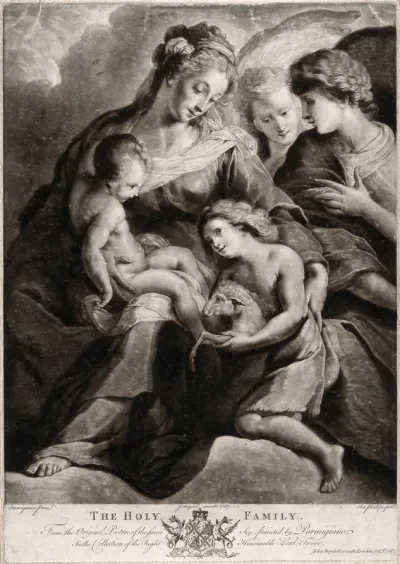 Saint Mary (the Blessed Virgin) with the Christ Child, Saint John the Baptist and angels