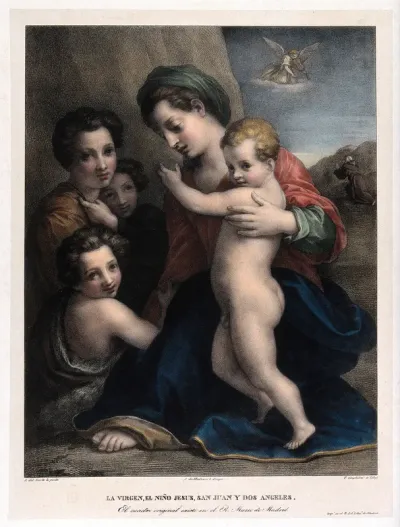 Saint Mary (the Blessed Virgin) with the Christ Child, Saint John the Baptist, Saint Francis of Assisi and angels