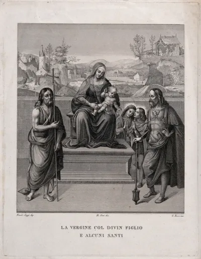 Saint Mary (the Blessed Virgin) with the Christ Child, Saint John the Baptist, Saint Longinus (?) and angels (?)